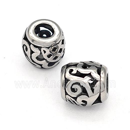 316 Stainless Steel Barrel Beads Hollow Large Hole Antique silver