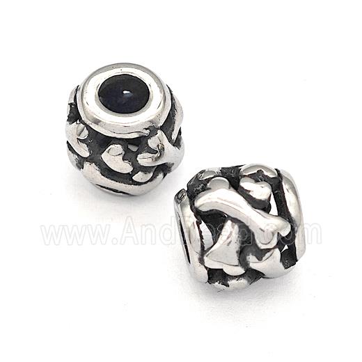 316 Stainless Steel Barrel Beads Hollow Large Hole Antique silver