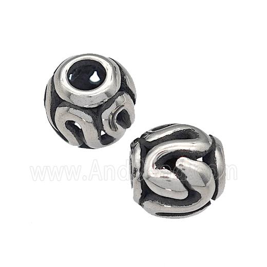 316 Stainless Steel Barrel Beads Hollow Large Hole Antique silver
