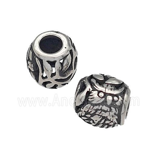 316 Stainless Steel Barrel Beads Owl Charms Hollow Large Hole Antique silver
