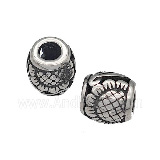 316 Stainless Steel Barrel Beads Sunflower Hollow Large Hole Antique silver
