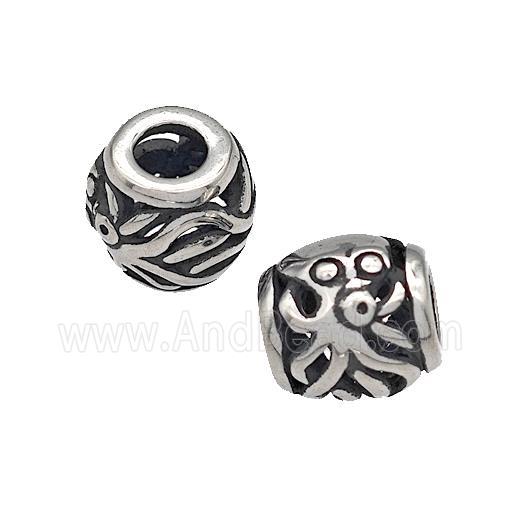 316 Stainless Steel Barrel Beads Octopus Charms Hollow Large Hole Antique silver