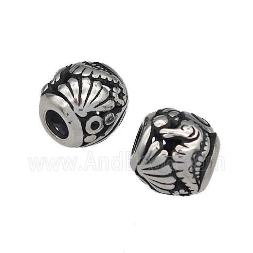 316 Stainless Steel Barrel Beads Seahorse Hollow Large Hole Antique silver
