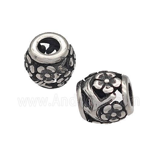316 Stainless Steel Barrel Beads Flower Hollow Large Hole Antique silver