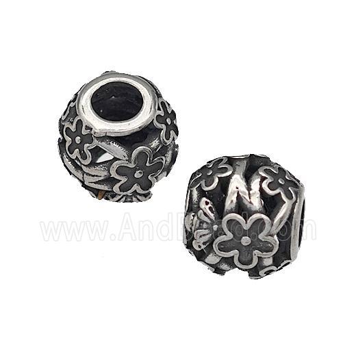 316 Stainless Steel Round Beads Flower Hollow Large Hole Antique silver