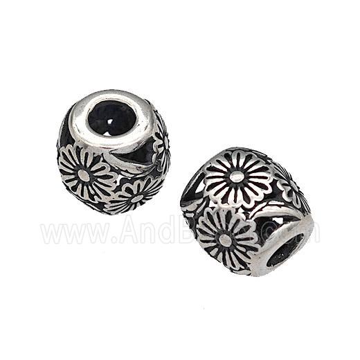 316 Stainless Steel Barrel Beads Flower Hollow Large Hole Antique silver
