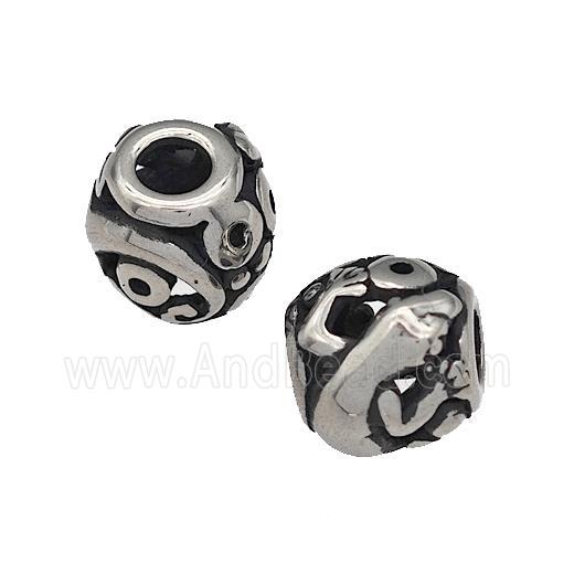 316 Stainless Steel Barrel Beads Flower Hollow Large Hole Antique silver