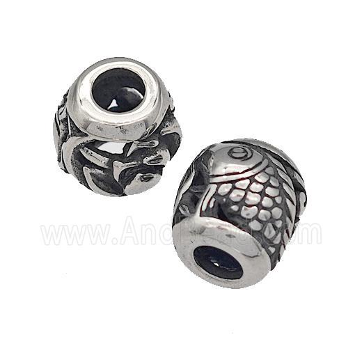 316 Stainless Steel Barrel Beads Fish Hollow Large Hole Antique silver