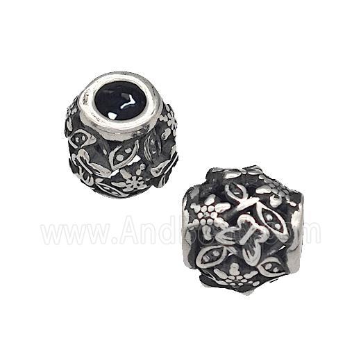 316 Stainless Steel Barrel Beads Butterfly Hollow Large Hole Antique silver