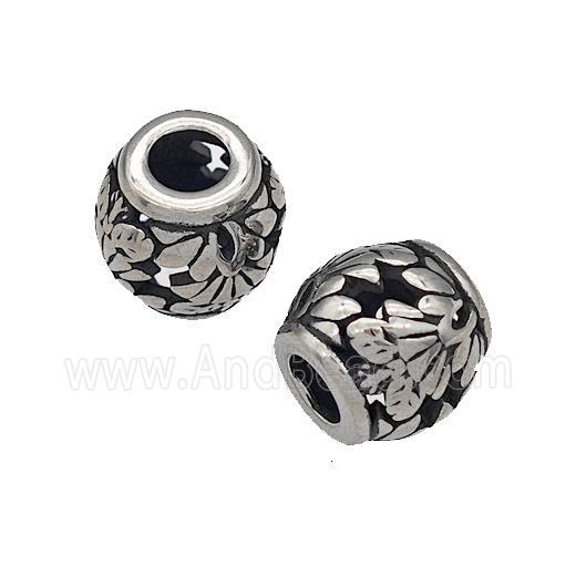 316 Stainless Steel Barrel Beads Flower Hollow Large Hole Antique silver