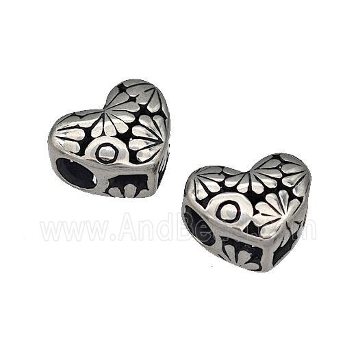 316 Stainless Steel Heart Beads Flower Hollow Large Hole Antique Silver