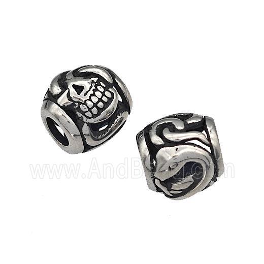 316 Stainless Steel Barrel Beads Hollow Large Hole Antique silver