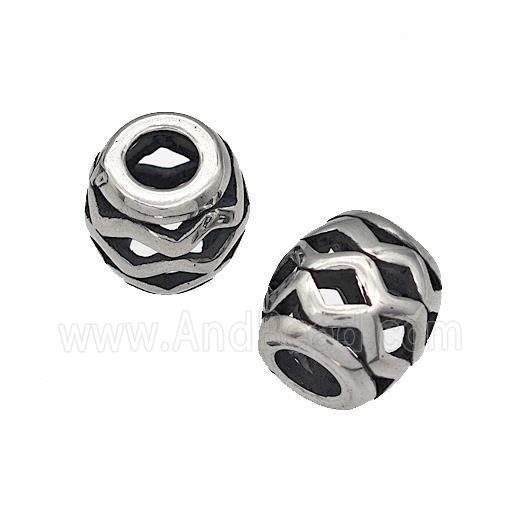316 Stainless Steel Barrel Beads Wave Hollow Large Hole Antique silver
