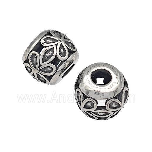 316 Stainless Steel Round Beads Flower Hollow Large Hole Antique silver