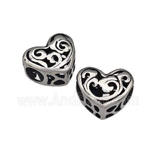 316 Stainless Steel Heart Beads Hollow Large Hole Antique Silver