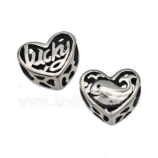 Stainless Steel Heart Beads Lucky Dolphin Hollow Large Hole Antique Silver