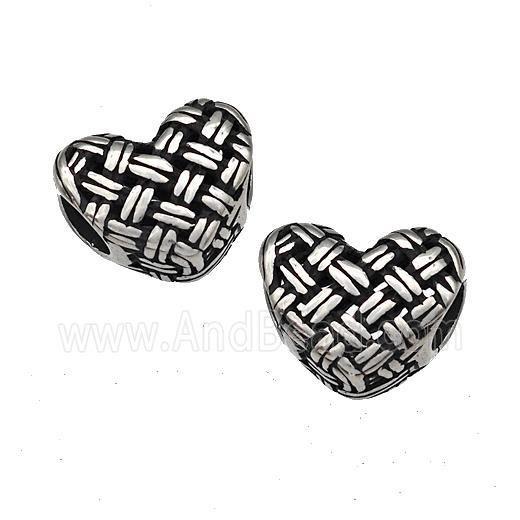 Stainless Steel Heart Beads Hollow Large Hole Antique Silver