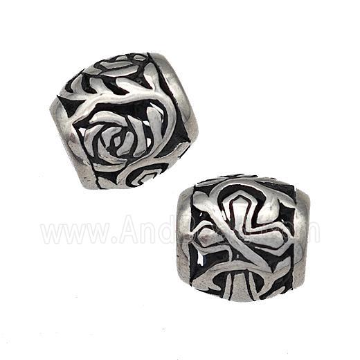 Stainless Steel Barrel Beads Hollow Large Hole Antique Silver