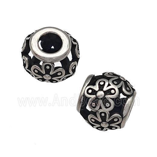 Stainless Steel Round Beads Hollow Large Hole Antique Silver