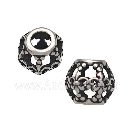 Stainless Steel Round Beads Hollow Large Hole Antique Silver