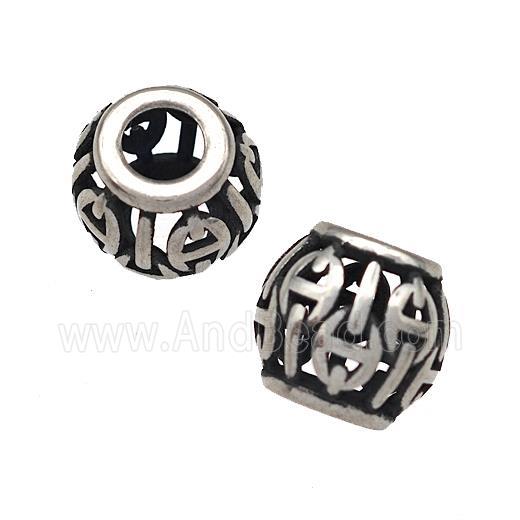 Stainless Steel Round Beads Hollow Large Hole Antique Silver