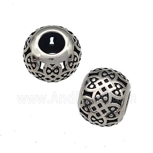 Stainless Steel Round Beads Hollow Large Hole Antique Silver