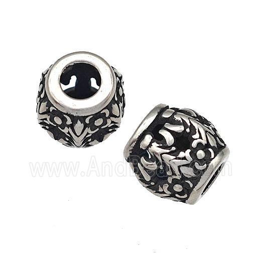 Stainless Steel Barrel Beads Hollow Large Hole Antique Silver