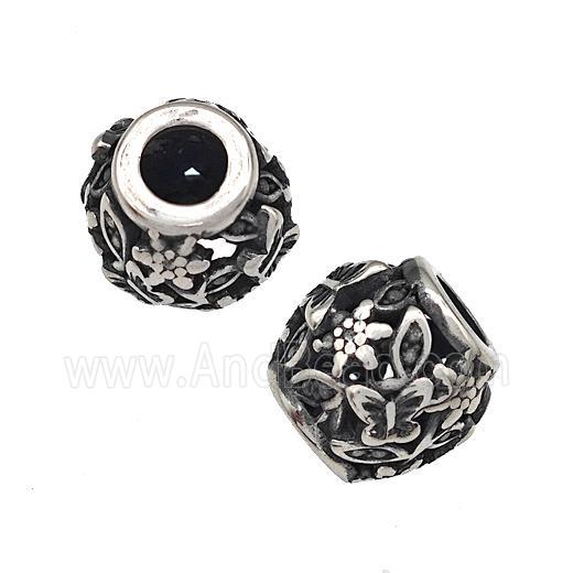 Stainless Steel Barrel Beads Hollow Large Hole Antique Silver