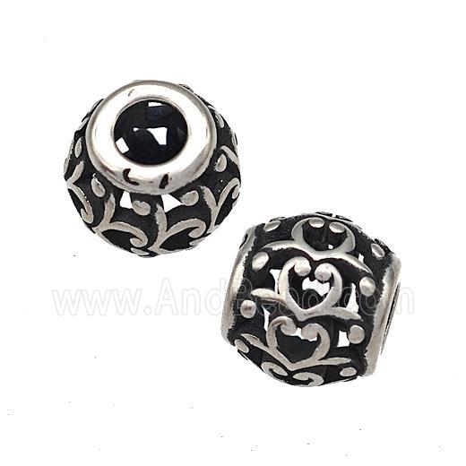 Stainless Steel Round Beads Hollow Large Hole Antique Silver