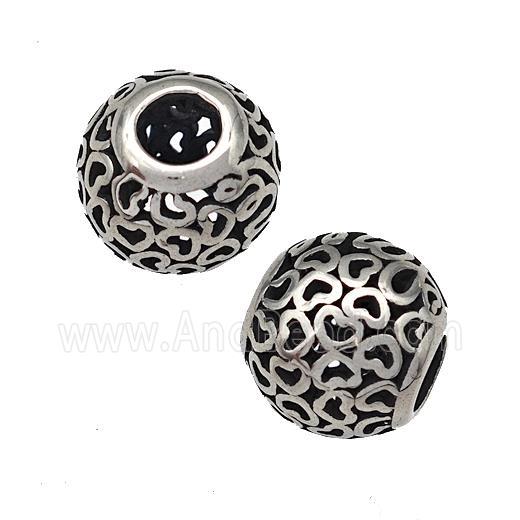 Stainless Steel Round Beads Hollow Large Hole Antique Silver