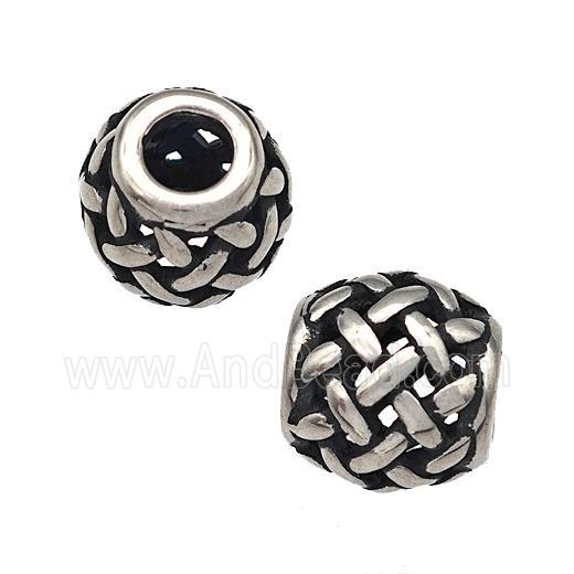 Stainless Steel Round Beads Hollow Large Hole Antique Silver