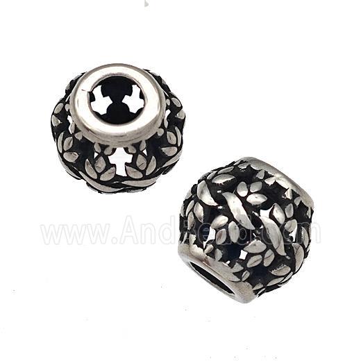 Stainless Steel Round Beads Hollow Large Hole Antique Silver