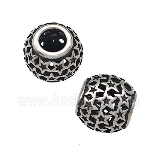 Stainless Steel Round Beads Star Hollow Large Hole Antique Silver