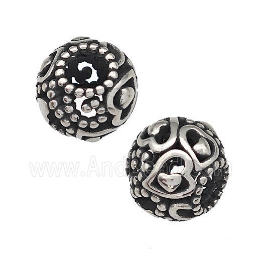 Stainless Steel Round Beads Hollow Large Hole Antique Silver