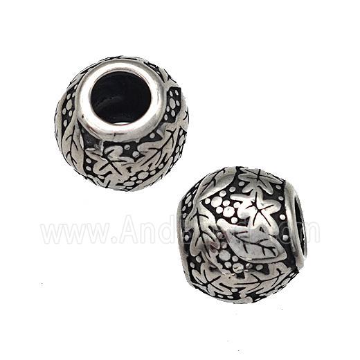 Stainless Steel Round Beads Hollow Large Hole Antique Silver