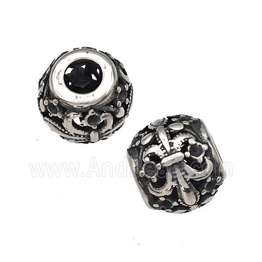Stainless Steel Round Beads Hollow Large Hole Antique Silver