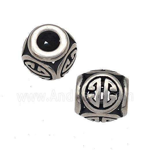 Stainless Steel Barrel Beads Hollow Large Hole Antique Silver