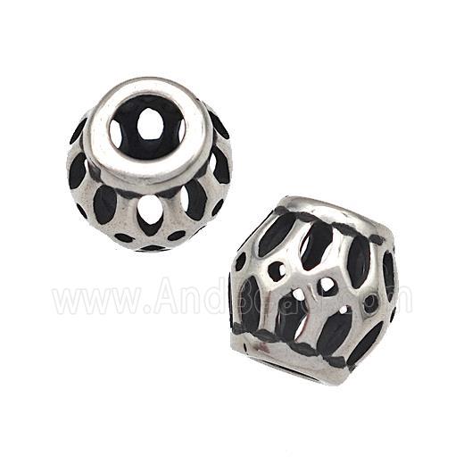 Stainless Steel Barrel Beads Hollow Large Hole Antique Silver