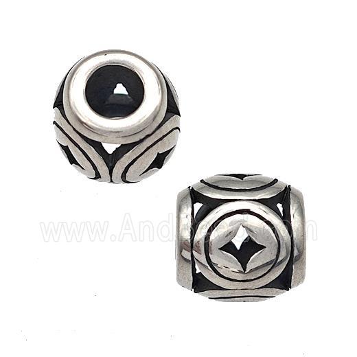 Stainless Steel Barrel Beads Hollow Large Hole Antique Silver