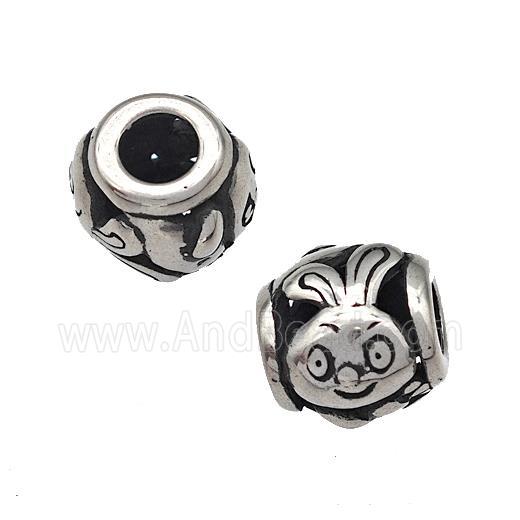 Stainless Steel Barrel Beads Rabbit Hollow Large Hole Antique Silver