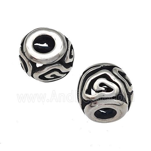 Stainless Steel Barrel Beads Cloud Hollow Large Hole Antique Silver