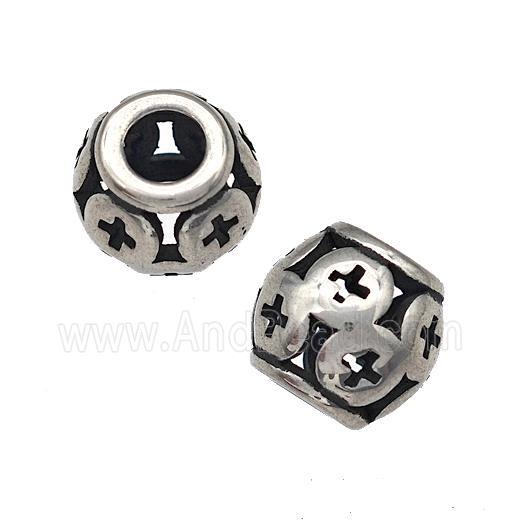 Stainless Steel Round Beads Hollow Large Hole Antique Silver