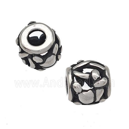 Stainless Steel Barrel Beads Hollow Large Hole Antique Silver
