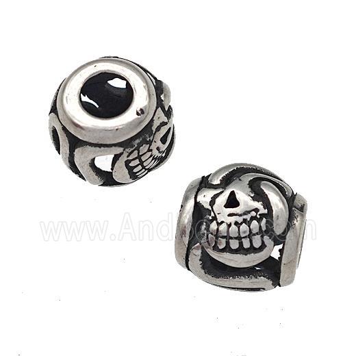 Stainless Steel Barrel Beads Hollow Large Hole Antique Silver