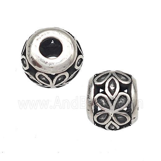 Stainless Steel Round Beads Hollow Large Hole Antique Silver