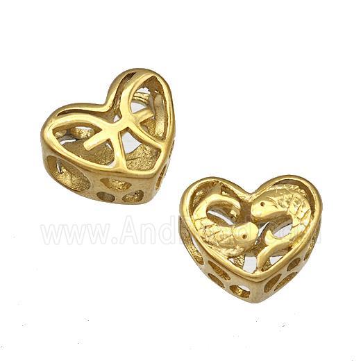 Stainless Steel Heart Beads Zodiac Pisces Large Hole Hollow Gold Plated