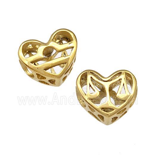 Stainless Steel Heart Beads Zodiac Libra Large Hole Hollow Gold Plated