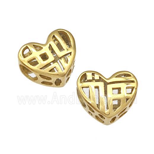 Stainless Steel Heart Beads Lucky Fu Hollow Large Hole Gold Plated