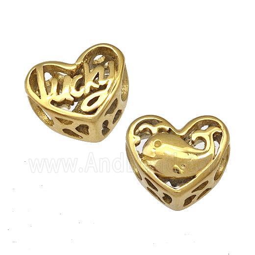 Stainless Steel Heart Beads Lucky Dolphin Hollow Large Hole Gold Plated