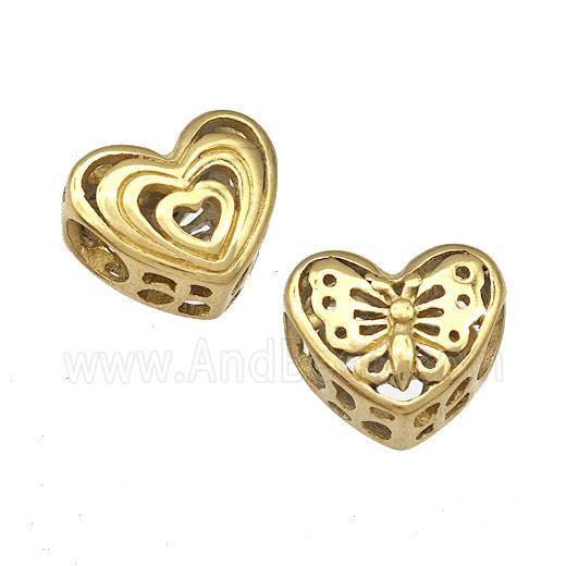 Stainless Steel Heart Beads Butterfly Hollow Large Hole Gold Plated